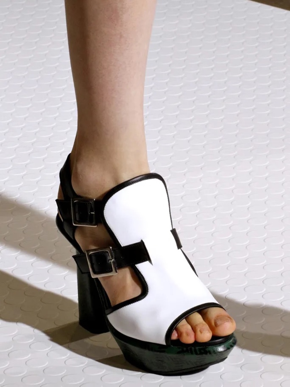 Marni White and Black Peep-Toe Platform Sandal
